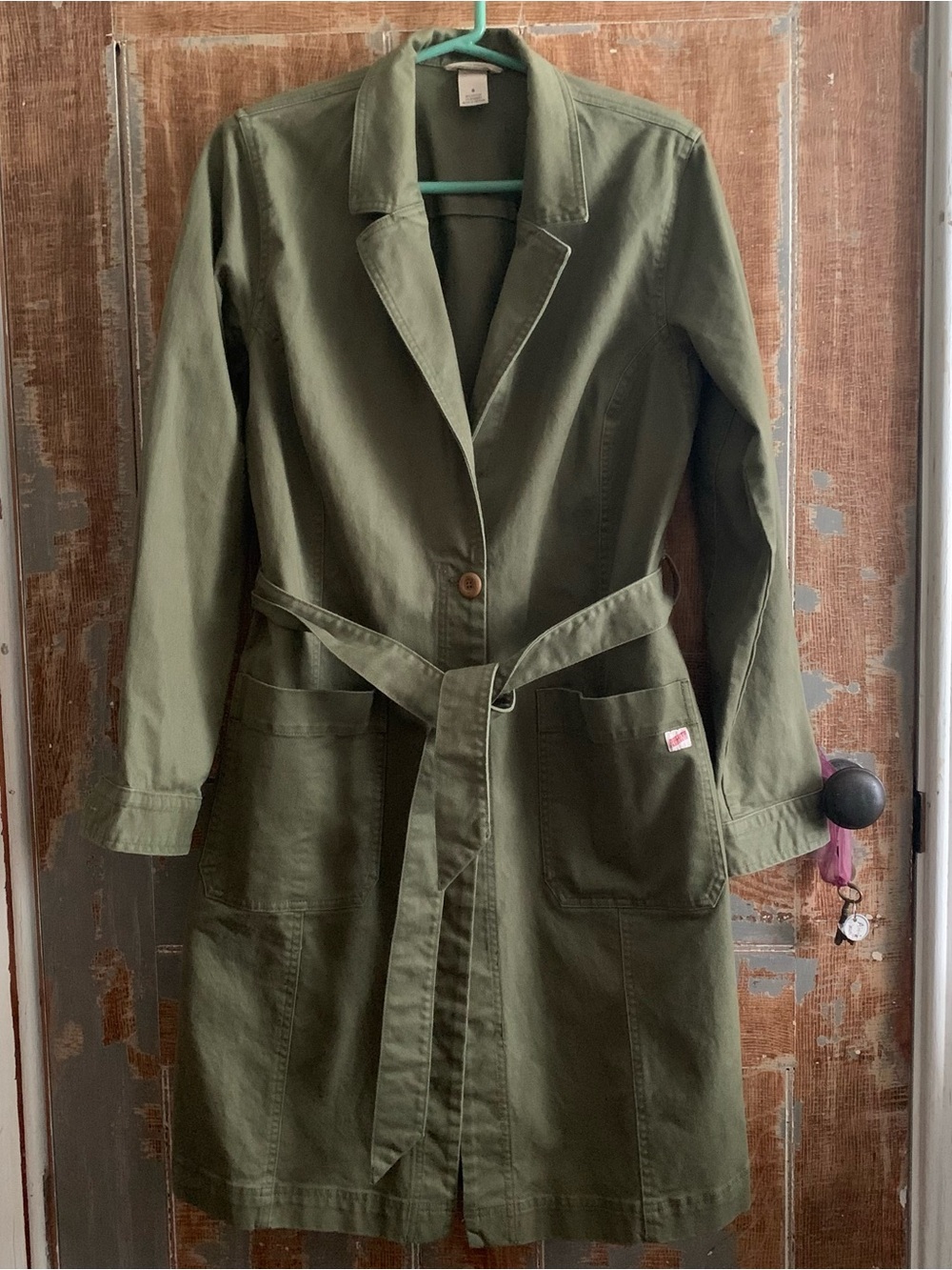 Duluth trading Co. utility duster trench coat olive size small